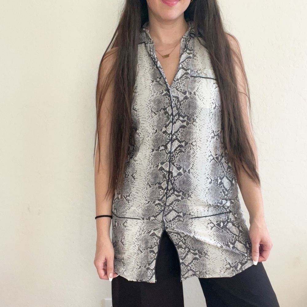Equipment Snake Print Button Down Sleeveless Dress